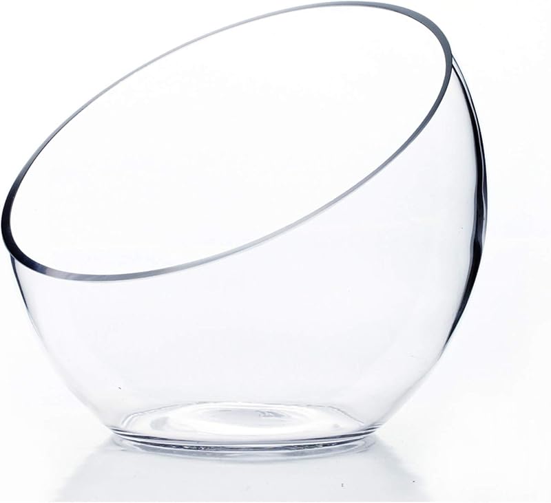 WGVI Clear Slant Cut Bowl Glass Vase, Glass Terrarium, Candy Dish, Glassware, Slant Cut, 7" Width, 6" Height (1 Piece) - Vases & Objects, product photo on a white background