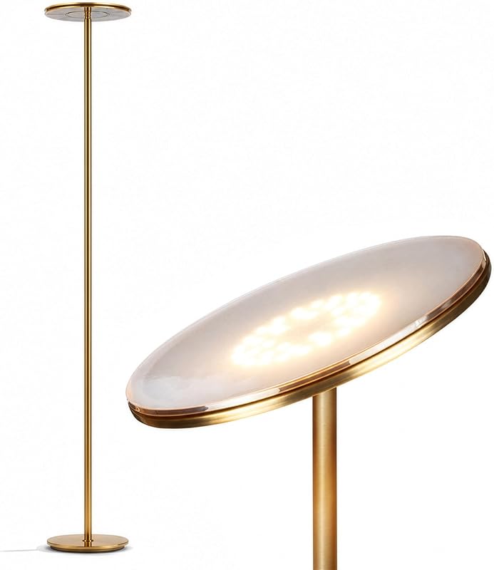 Brightech Sky LED Floor lamp, Torchiere Super Bright Floor Lamp for Living Room Decor & Office - Dimmable, Tall Standing Torch Lamp with Warm Light for Bedroom & Reading - Gold Brass - image 1 of 4