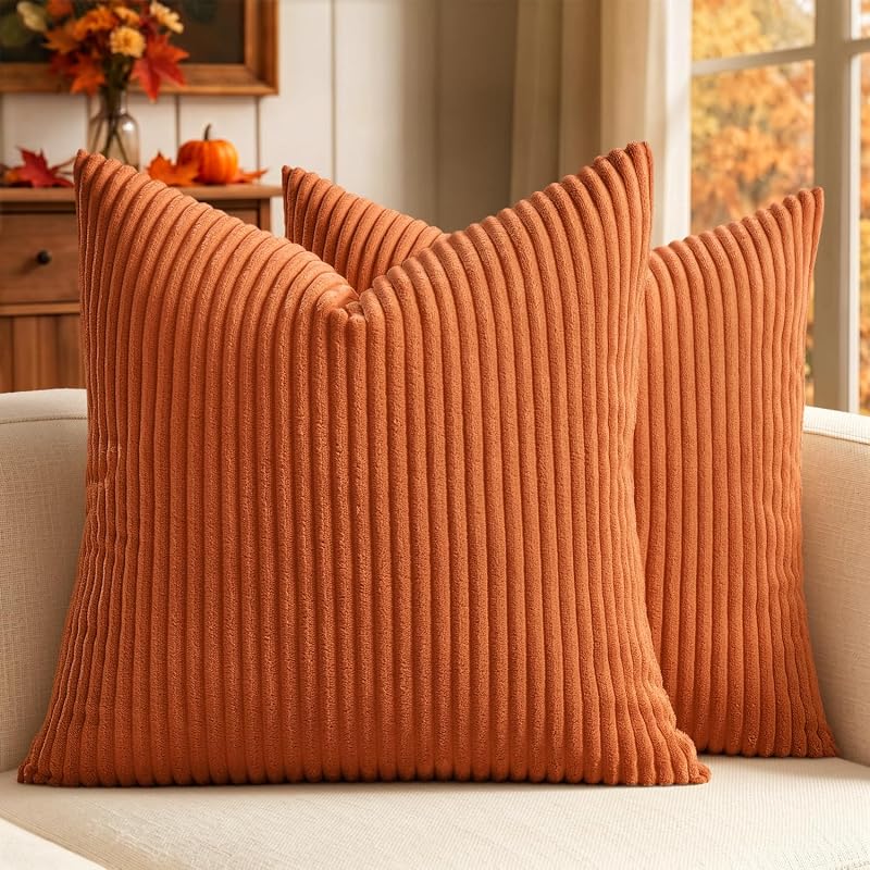 MIULEE Fall Decorative Corduroy Throw Pillow Covers Set of 2 20x20 Orange - Vases & Objects, product photo on a white background