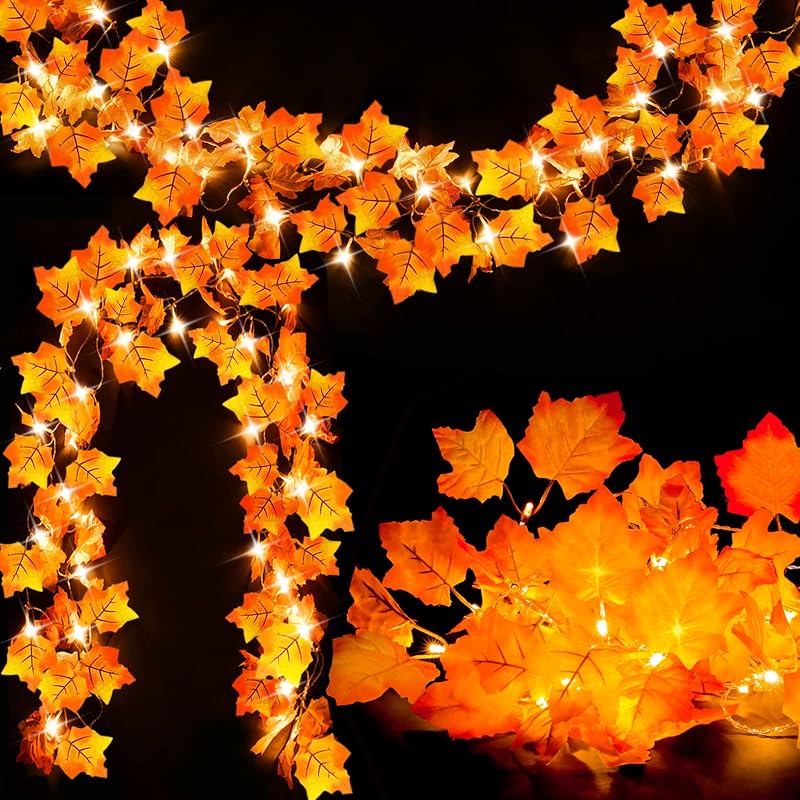2-Pack Lighted Fall Garland, Total 16.4ft 40 LED Autumn String Lights - image 1 of 4