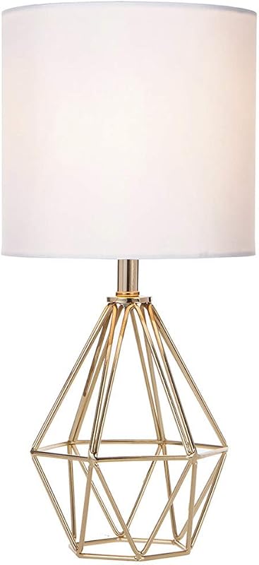 Gold Modern Hollow Out Base Bedroom Small Table Lamp,Bedside Nightstand Lamp with Geometric Metal Base White Fabric Shade,Cute Desk Lamp for Kids Living Room - image 1 of 4