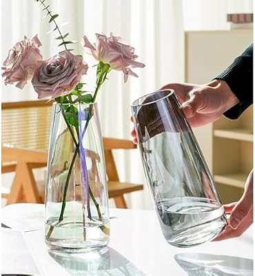 FANTESTICRYAN Modern Glass Vase, 8.7''H Decor Flower Vases, Crystal Grey - image 3 of 4