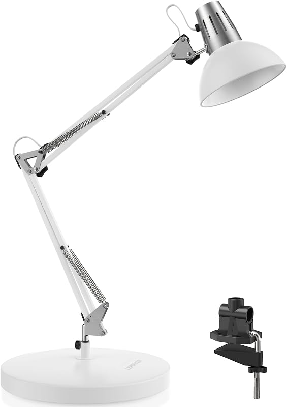 LEPOWER Metal Adjustable Desk Lamp with Clamp, Swing Arm for Home Office - Table Lamps, product photo on a white background