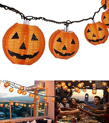 TIGOMOOV Halloween Pumpkin String Lights, Jack O Lantern Lights Plug in, 10 Orange Pumpkin Lanterns 9.83FT Connectable, Indoor Outdoor Fall Halloween Decorations for Porch Mantel Yard - image 2 of 4