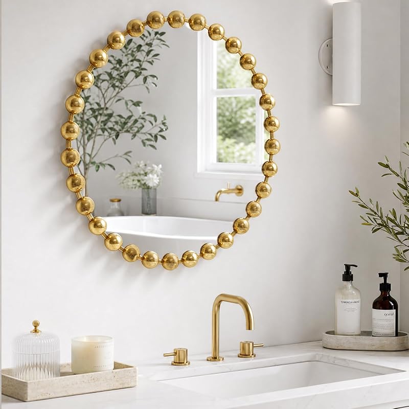 Madison Park 27 inch Gold Round Mirror, Round Mirrors for Wall Decor, Metal Frame Circle Mirrors for Bathroom, Living Room, Circle Wall Metal Art Mirror - Mirrors, product photo on a white background