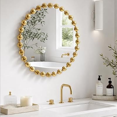 Madison Park 27 inch Gold Round Mirror, Round Mirrors for Wall Decor, Metal Frame Circle Mirrors for Bathroom, Living Room, Circle Wall Metal Art Mirror - image 2 of 4