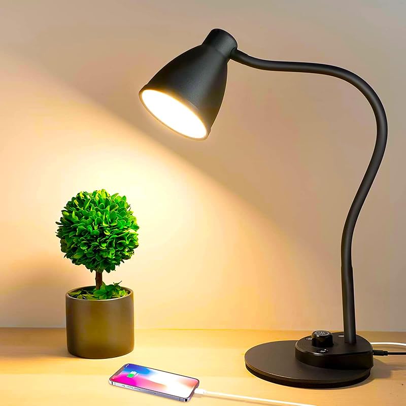 BOHON LED Desk Lamp with USB Charging Port 3 Color Modes Dimmable, Black - image 1 of 4