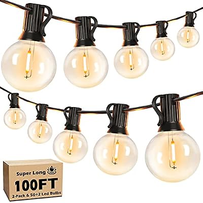 100FT LED Outdoor String Lights Patio Light with 52 Shatterproof G40 Dimmable Globe Bulb, 2-Pack 50FT Waterproof Outside Hanging String Light for Christmas Backyard Porch Balcony Gazebo Party - image 2 of 4