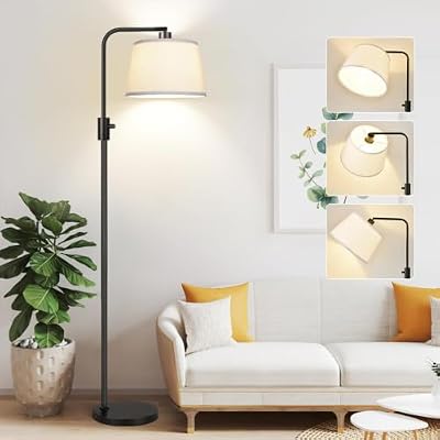 Nintiue 【Upgraded】 Dimmable Floor Lamp, 1000 Lumens LED Bulb Included, Arc Floor Lamps for Living Room Modern Standing Lamp with Linen Shade, Tall Lamp for Bedroom Office Reading Dining Room- Black - image 2 of 4