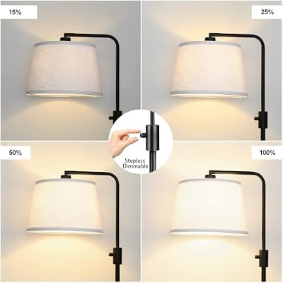 Nintiue 【Upgraded】 Dimmable Floor Lamp, 1000 Lumens LED Bulb Included, Arc Floor Lamps for Living Room Modern Standing Lamp with Linen Shade, Tall Lamp for Bedroom Office Reading Dining Room- Black - image 4 of 4
