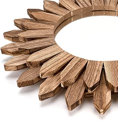 Honiway Wall Mirror Decorative 12 inch Rustic Wood Mirror Sunburst Boho Mirror for Entryway Bedroom Living Room Bathroom House Warming Gifts New Home Essential Carbonized Black - image 3 of 4