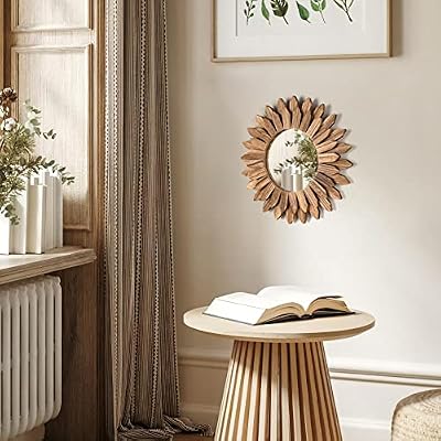 Honiway Wall Mirror Decorative 12 inch Rustic Wood Mirror Sunburst Boho Mirror for Entryway Bedroom Living Room Bathroom House Warming Gifts New Home Essential Carbonized Black - image 4 of 4