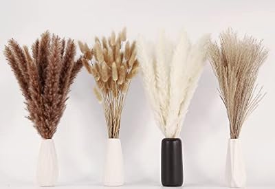 Dried Pampas Grass Decor, 100 Stems Pampas Grass Contains Bunny Tails Dried Flowers, Reed Grass Bouquet for Wedding Boho Flowers Home Table Decor, Rustic Farmhouse Party (17", White and Brown) - image 4 of 4
