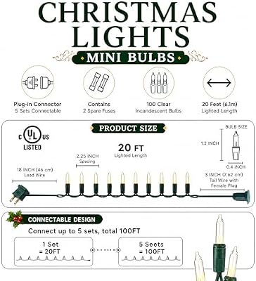 Warm White Christmas Lights, 2 Pack Total 40FT 200 Count Incandescent Christmas Mini Tree String Lights, Waterproof Christmas Decorations for Outdoor Indoor Xmas Patio Home Party Garden Yard Decor - image 3 of 4