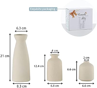 CEMABT Beige Ceramic vase Set-3 Small Flower vases for Decor,Modern Boho Farmhouse Home Decor,Decorative vase for Pampas Grass&Dried Flowers,idea Shelf,Table,Bookshelf ,Entryway- Distressed - image 4 of 4