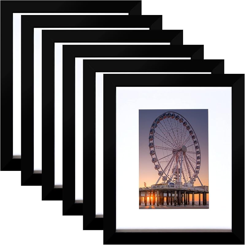 BESCRCL 8x10 Picture Frame Black Set of 6, Display Pictures 5x7 with Mat or 8x10 Without Mat for Wall Mounting or TableTop - Wall Art, product photo on a white background