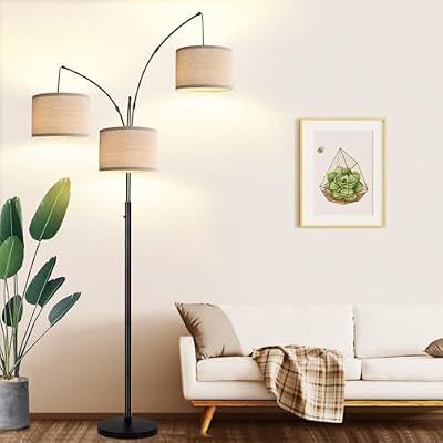 Dimmable 3 Lights Floor Lamp - 3000LM Super Bright Arc Floor Lamps for Living Room, Modern Tall Standing Lamp With Beige Shades, Mid Century Tree Floor Lamp for Bedroom Office, 3 LED Bulbs Included - image 2 of 4