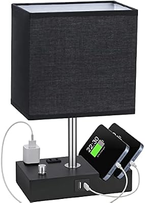 Black Table Lamp for Bedroom - Stepless Dimmable, USB C+A, 2 AC Outlets - image 2 of 4