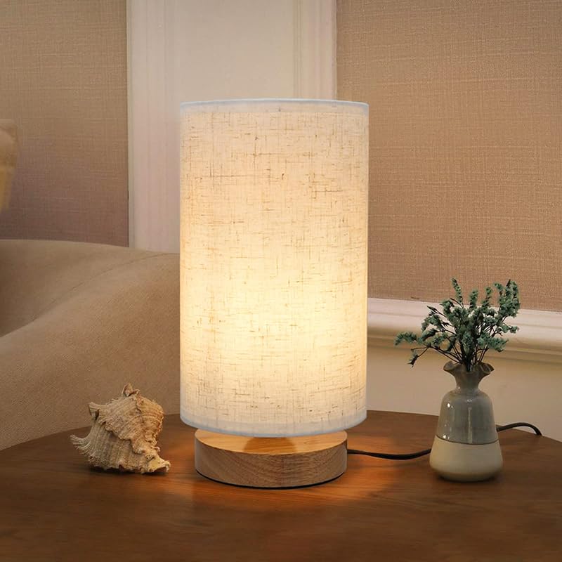 Small Bedside Night Table Lamp for Bedroom, Minimalist Nightstand Lamp with Round Fabric Linen Shade, Study Reading Desk Lamp for Kids Room, Living Room, College Dorm, Home, Office - image 1 of 4