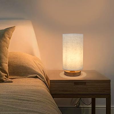 Small Bedside Night Table Lamp for Bedroom, Minimalist Nightstand Lamp with Round Fabric Linen Shade, Study Reading Desk Lamp for Kids Room, Living Room, College Dorm, Home, Office - image 3 of 4
