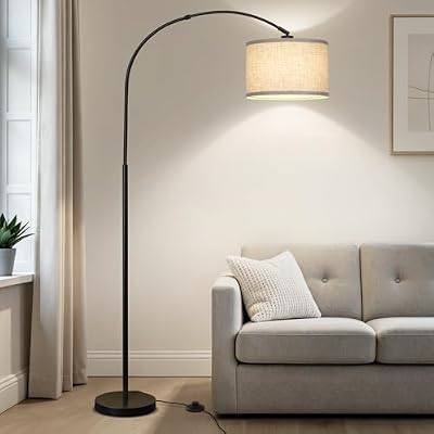 Seaside village Arc Floor Lamps for Living Room, Modern Standing Lamp with Adjustable Hanging Drum Shade, Tall Pole Lamp with Foot Switch, Over Couch Arched Reading Light for Bedroom, Office (Black) - image 2 of 4
