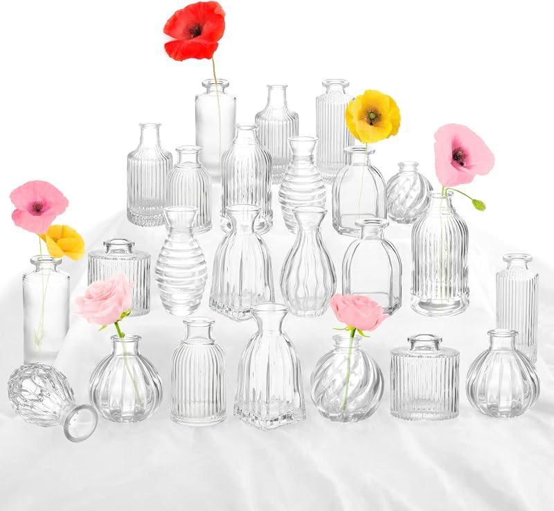 Bud Vases in Bulk 24, Small Glass Vase for Table Centerpieces - Vases & Objects, product photo on a white background