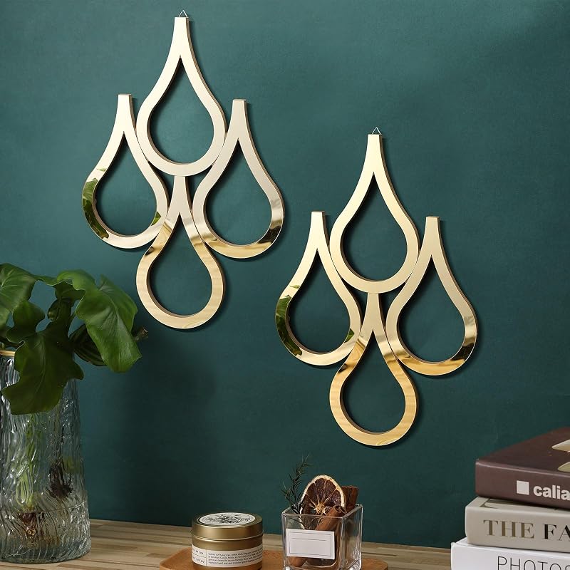 Weysat 2 Pieces Teardrop Wall Mirror Hanging Wall Mounted Decorative Accent Mirror for Home Living Room Bedroom Bathroom, 15.7 x 11 Inch(Gold) - image 1 of 4