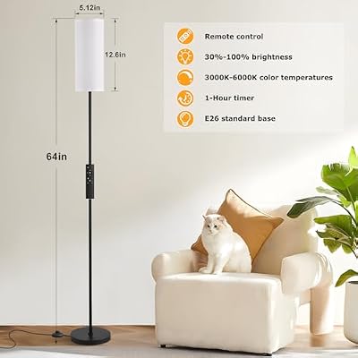 Ambimall 64" Modern Floor Lamp with Remote Control, 9W Bulb Included - image 3 of 4