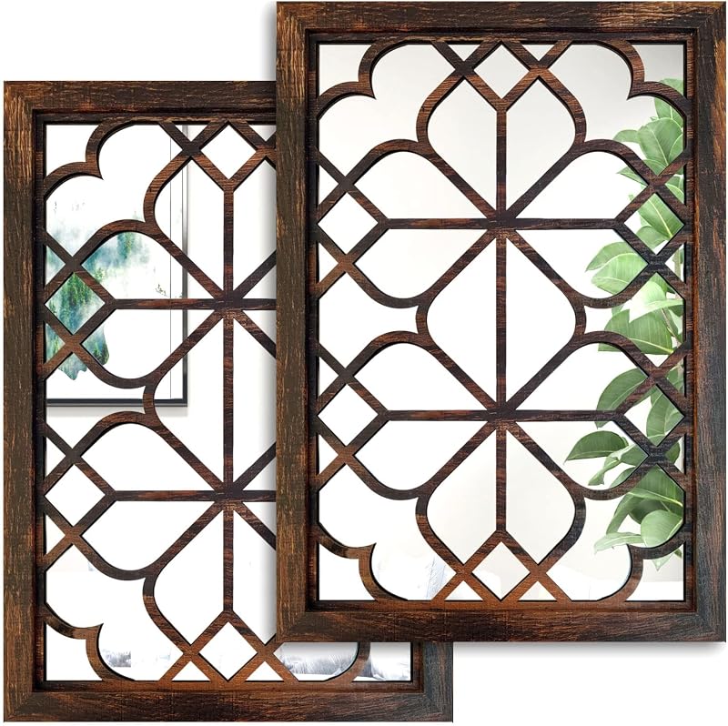 Wocred Set of 2 Rectangular Wall Mirror,Gorgeous Rustic Farmhouse Accent Mirror,Caramel Color Entry Mirror for Bathroom Renovation,Bedrooms,Living Rooms and More(11”x15”) - image 1 of 4
