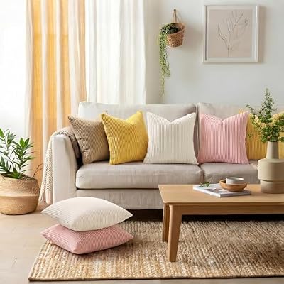 Mecatny Corduroy Fall Throw Pillow Covers 18x18 Set of 2 Cream White - image 3 of 4