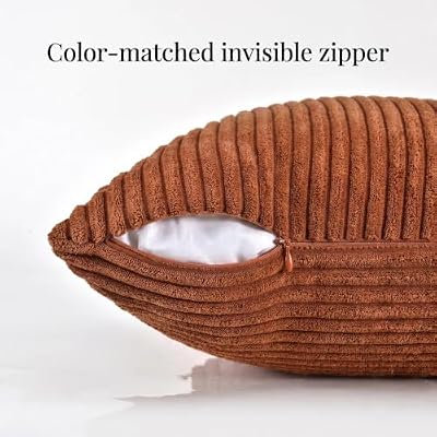 Fancy Homi 2 Packs Rust Boho Decorative Throw Pillow Covers 18x18 Inch for Couch Bed Sofa, Farmhouse Fall Home Decor, Soft Corss Corduroy Patchwork Textured Terracotta Accent Cushion Case 45x45 cm - image 4 of 4