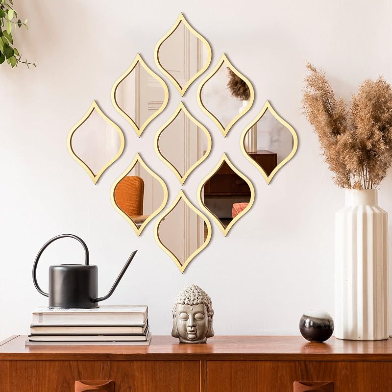 Tanlade 9 Pcs Teardrop Wall Mirror Gold Decorative Wall Mounted - Mirrors, product photo on a white background