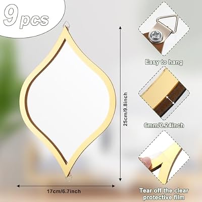 Tanlade 9 Pcs Teardrop Wall Mirror Gold Decorative Wall Mounted - image 3 of 4