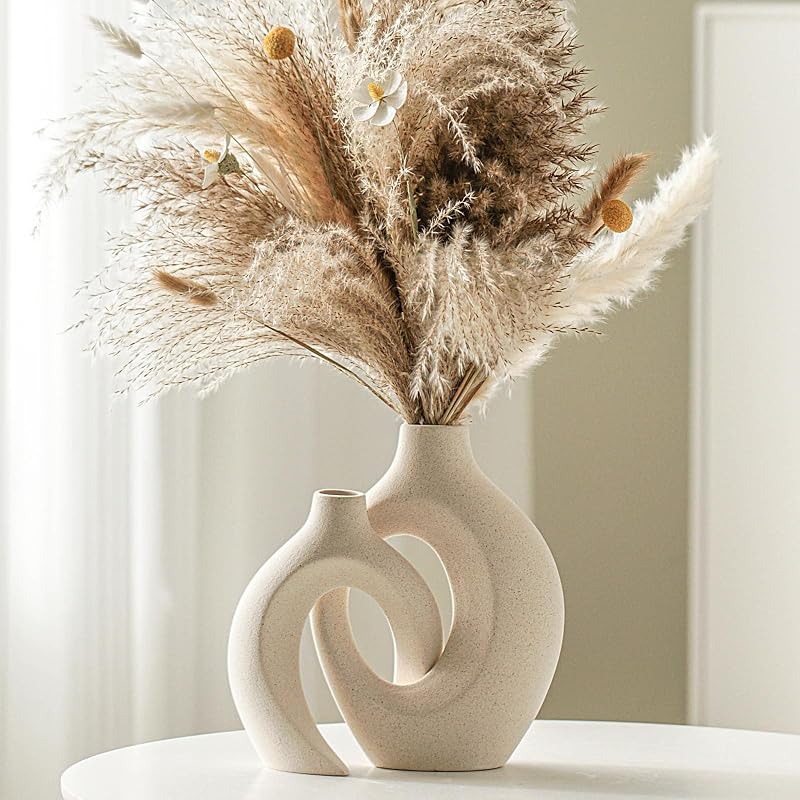 Lvases Snuggle Hollow Ceramic Vase Set of 2, Boho Tabletop Home Decor Vases - image 1 of 4