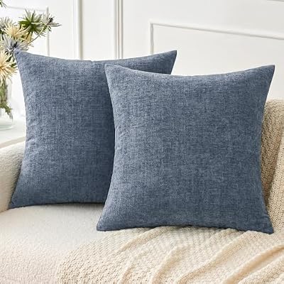 MIULEE Soft Chenille Throw Pillow Covers Dark Grey Blue 18x18 Pack of 2 - image 2 of 4