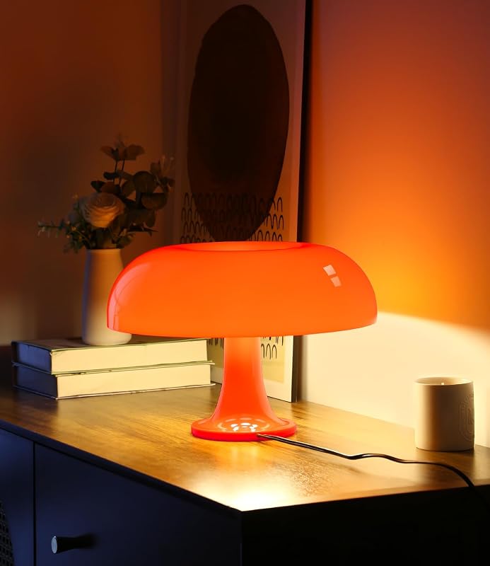 Orange Mushroom Lamp, Mid Century Modern Table Lamp for Bedroom, Minimalist Mushroom Decor Bedside Small Lamps, 2700K(Bulb Included, Plug Powered) - image 1 of 4