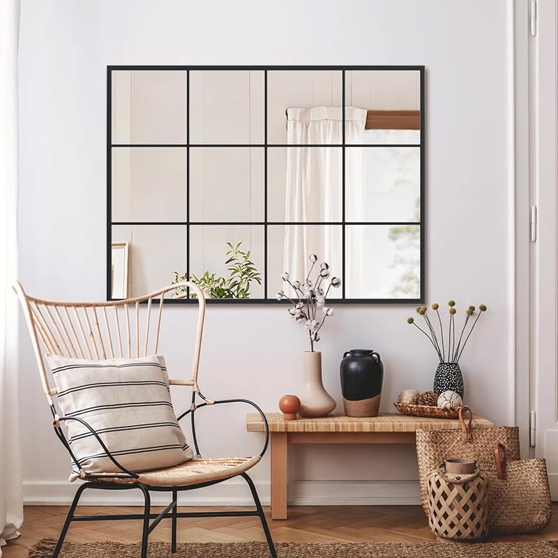 Suidia Wall Mirror, 30" x 40" Window Decorative Mirrors, Metal Framed Wall Decor Wall-Mounted Mirrors for Bedroom, Living Room, Entryway, Black - Mirrors, product photo on a white background