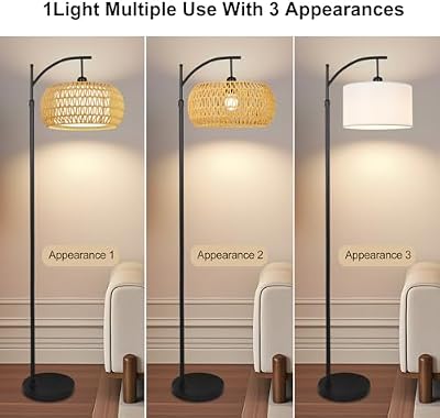 Arc Floor Lamps for Living Room Rattan Boho Floor Lamp with Remote Control,Dimmable LED Floor Lamp Wicker Lamp Shades Black Standing Lamp with 3 Color Temperature Tall Floor Lamps For Bedroom Corner - image 4 of 4