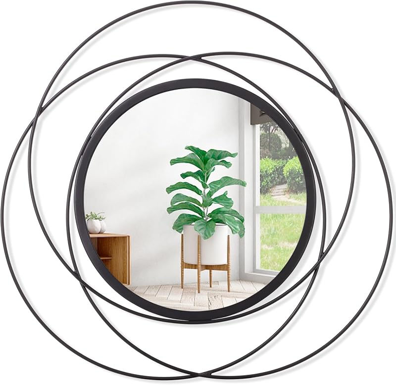 Black Circle Mirror Wall Decorative Metal Wall Mirror, Art Small Round Wall Home Mirror, Decor Living Room Bedroom Bathroom Entryway 12" - Mirrors, product photo on a white background