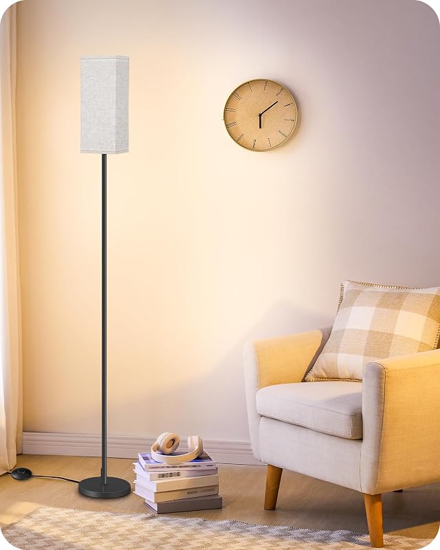 64.6" Floor Lamp, Pole with Foot Switch, Modern Standing Lamp Lampshade, Minimalist Freestanding Lamp (Bulb Not Included), for Living Room, Bedroom Office ETL Listed, Black and Beige E07LD05 - Floor Lamps, product photo on a white background
