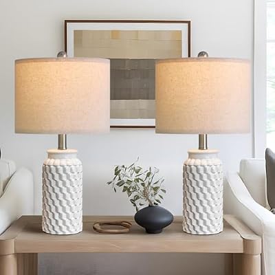 USumkky 20.5" White Modern Ceramic Bedside Lamps Set of 2, Small Table Lamp for Bedroom Decor Farmhouse Nightstand Lamp for Living Room Office - image 2 of 4