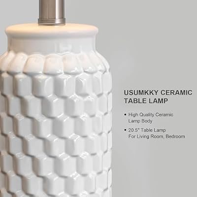 USumkky 20.5" White Modern Ceramic Bedside Lamps Set of 2, Small Table Lamp for Bedroom Decor Farmhouse Nightstand Lamp for Living Room Office - image 4 of 4