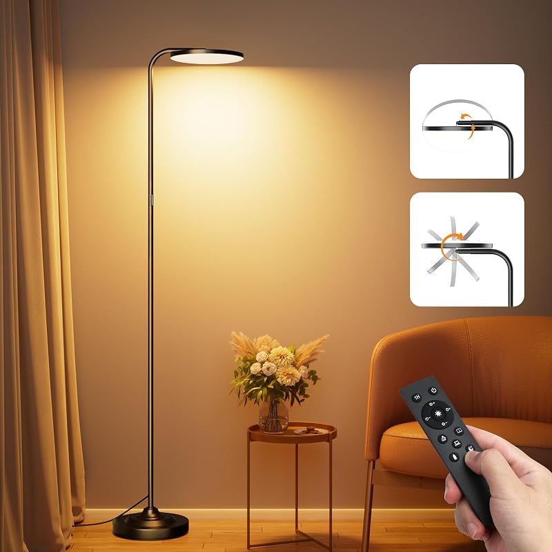 SIBRILLE 36W LED Floor Lamp, Super Bright Standing Lamp, Modern Stepless Dimmable Torchiere Tall Lamp with Remote Control, 350°Rotating Head Reading Floor Lamp for Living Room, Bedroom, Office - image 1 of 4
