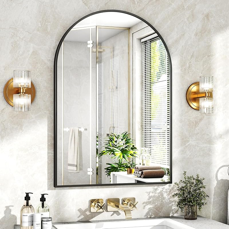 XRAMFY 24"x36" Black Arched Bathroom Mirror - Wall Mirror for Bedroom - Mirrors, product photo on a white background