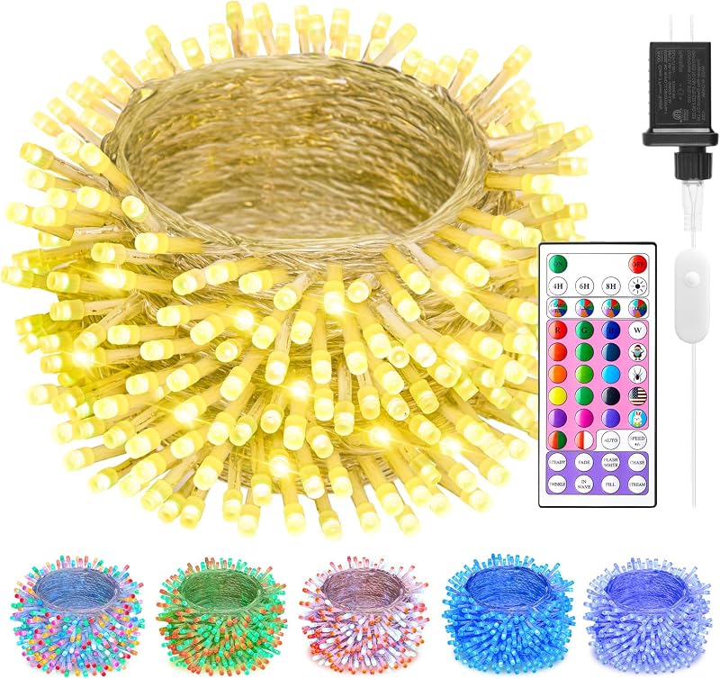 Minetom Color Changing String Lights,22 Colors 100 LED 33FT Outdoor Indoor Waterproof with Remote, Twinkle Christmas Lights, Plug in Fairy Lights for Halloween Easter Valentine's Xmas Party Decor - String & Accent Lighting, product photo on a white background