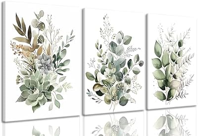Bwodke Sage Green Botanical Canvas Wall Art Set of 3, 12x16 inch - image 2 of 4