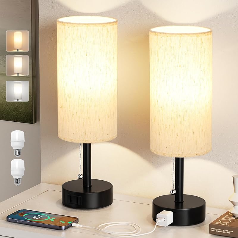 Fenmzee Bedside Table Lamps Set of 2 - Small Nightstand Lamp for Bedroom - Table Lamps, product photo on a white background