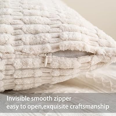 Pack of 2 Corduroy Decorative Throw Pillow Covers 18x18 Inch, Cream White - image 4 of 4