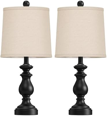 PARTPHONER Traditional Table Lamp Set of 2, Rustic Farmhouse Table Lamps for Living Room Bedroom, 22" Bedside Desk Lamps Vintage Nightstand Lamps with Linen Shades, Black - image 3 of 4