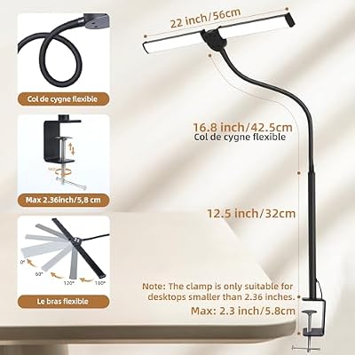 Motumen Led Desk Lamp for Home Office, Eye-Care Desk Light Clamp, Black - image 3 of 4